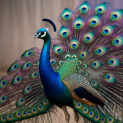 Peacock displaying vibrant tail feathers