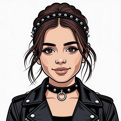 Punk girl with spiked headband and leather jacket