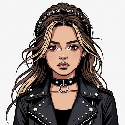 Woman with spiked headband and leather jacket