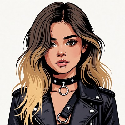 Woman in leather jacket with choker