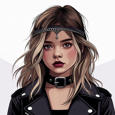 Girl with chain headband and leather jacket