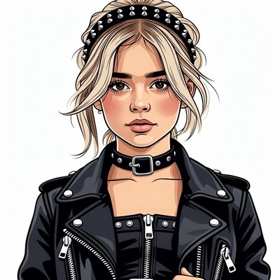 Blonde woman in leather jacket