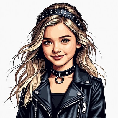 Girl in leather jacket and headband