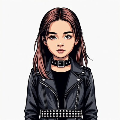 Asian girl in leather jacket choker