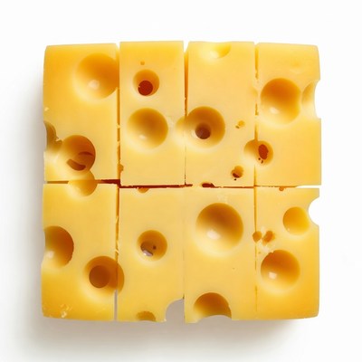 Swiss Cheese Blocks on White Background