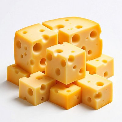 Swiss Cheese Cubes on White Background