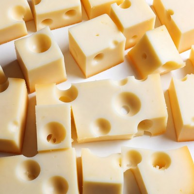 Swiss Cheese Cubes on White Background