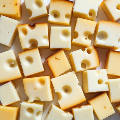 Swiss Cheese Cubes on White Background