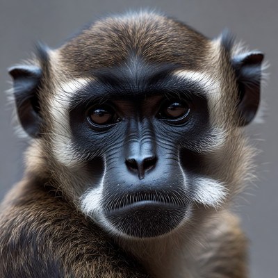 Closeup of de Brazza's monkey face