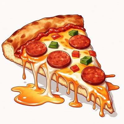 Pepperoni Pizza Slice with Melted Cheese