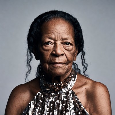 Elderly African-American woman in sequin dress