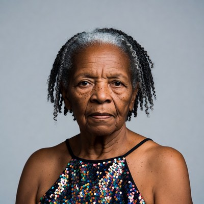 Elderly African-American woman in sequin dress
