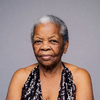 Elderly African-American woman in sequin dress