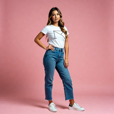 Latina woman in white t-shirt jeans