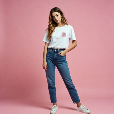 Young woman in white t-shirt jeans