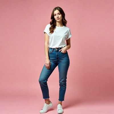 Young woman in white t-shirt jeans