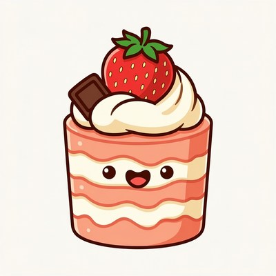 Cute Kawaii Strawberry Shortcake Illustration
