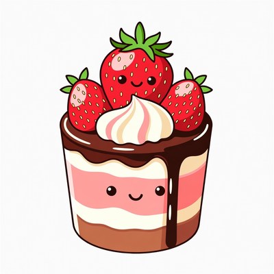 Kawaii Strawberry Chocolate Parfait Illustration