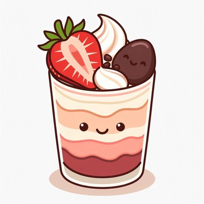 Cute Kawaii Strawberry Parfait Illustration