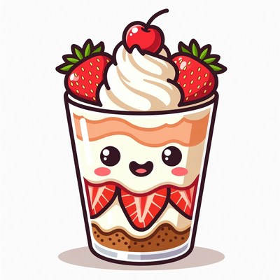 Cute Kawaii Strawberry Parfait Illustration
