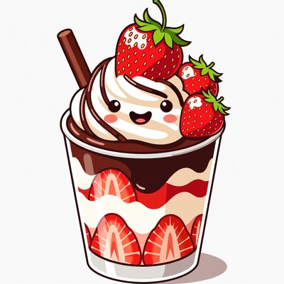 Kawaii Strawberry Ice Cream Parfait