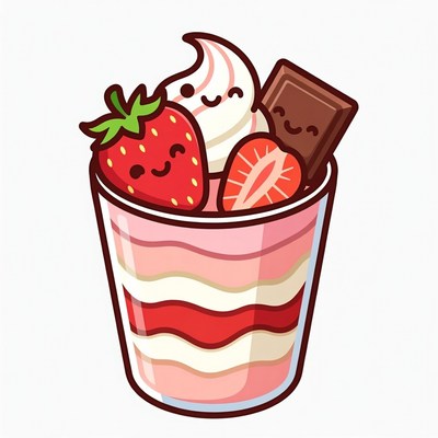 Cute Kawaii Strawberry Parfait Illustration