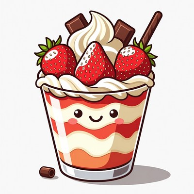 Cute Kawaii Strawberry Parfait Illustration
