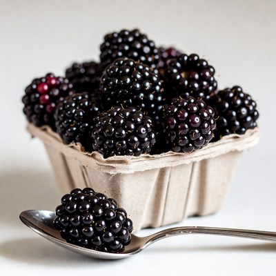 Blackberries in Carton with Spoon