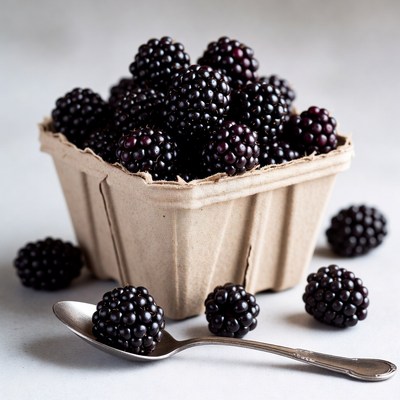 Fresh Blackberries in Carton with Spoon