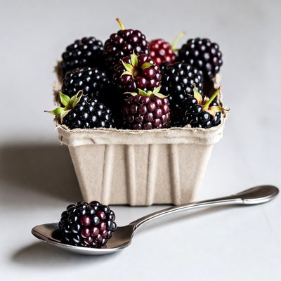 Blackberries in Carton with Spoon