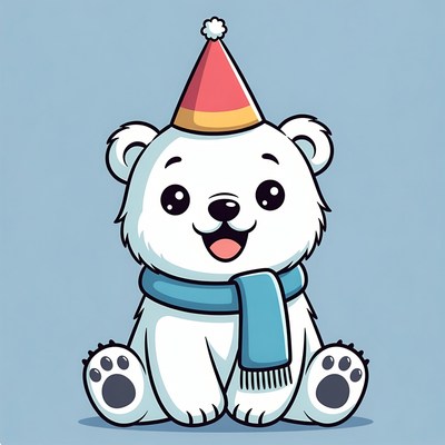 Cute polar bear wearing party hat