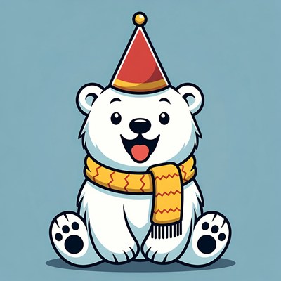 Cute polar bear in party hat