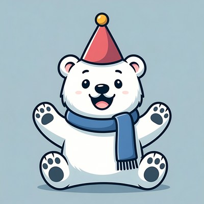 Cute polar bear wearing party hat