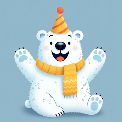 Cartoon polar bear in party hat