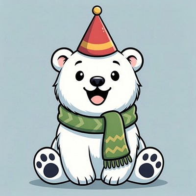 Cute polar bear wearing party hat