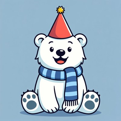 Cute polar bear wearing party hat