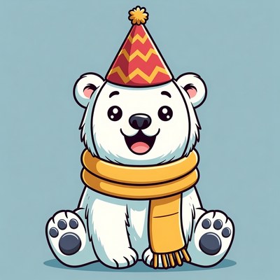 Cute polar bear wearing party hat