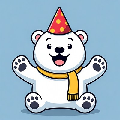 Cute polar bear in party hat