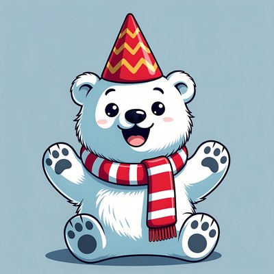 Cute polar bear in party hat