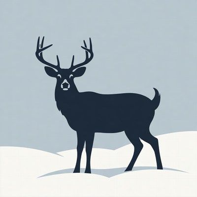 Silhouette Deer Standing on Snow