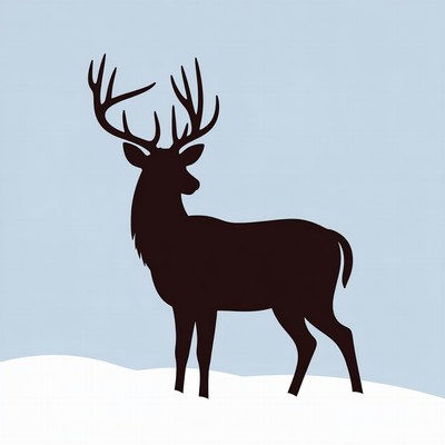 Silhouette Deer Standing on Snow