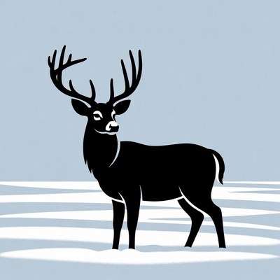 Black silhouette deer on snow