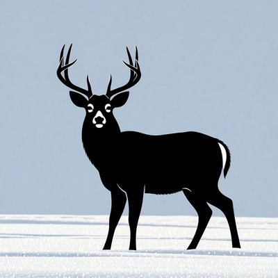 Silhouette of buck deer on snow