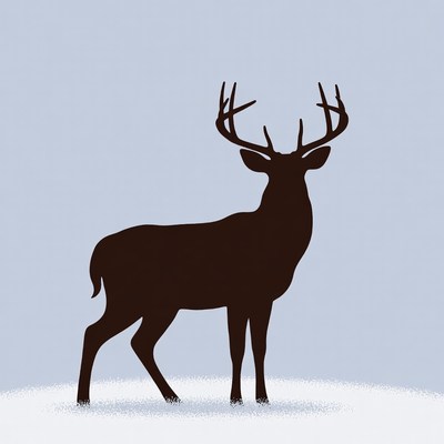 Silhouette of buck deer on snow