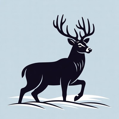 Black silhouette deer walking on snow