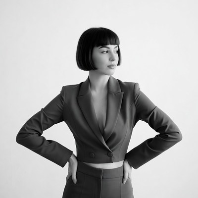 Woman in blazer with hands on hips