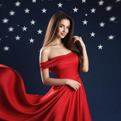 Woman in red dress with stars