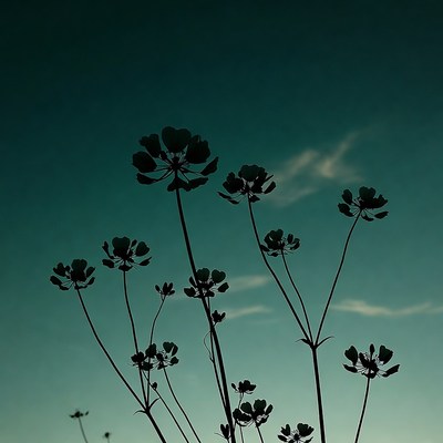 Silhouette wildflowers against twilight sky