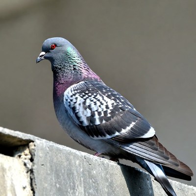 Gray pigeon perched on concrete ledge
