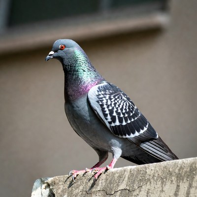 Gray pigeon on concrete ledge